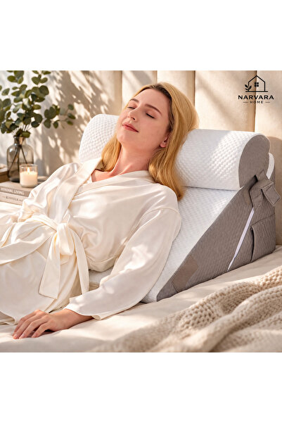narvara Set of 3 Narvara Orthopedic Pillows, Memory Foam, White/Grey, 56x56cm
