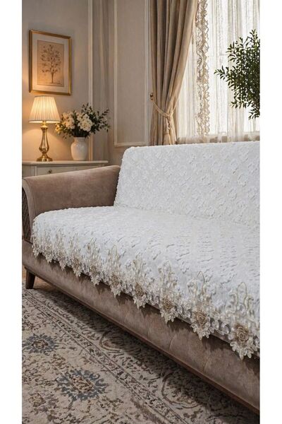 DECORA CASA HOME COLLECTİON Κάλυμμα καναπέ με δαντέλα σενίλ, αντιολισθητικό, ...