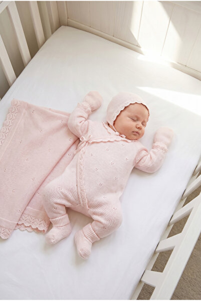 Mert Baby Kruvaze Jakarlı Triko 5'li Organik Hastane Çıkış Seti Pembe %100 Pa...