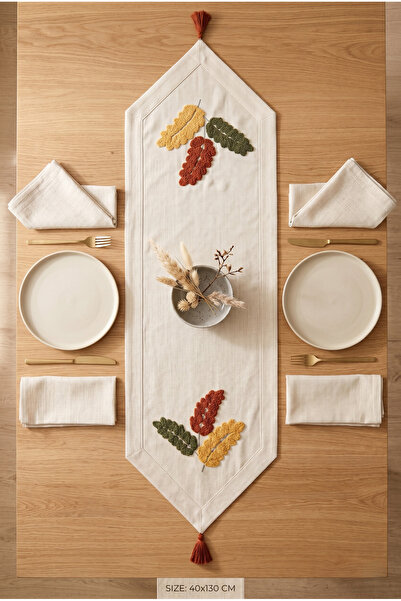 St Shopyteks 100% Cotton Linen Bohemian Punch Embroidered Table Runner – 40X 130 Elegant and Natural Tablecloth