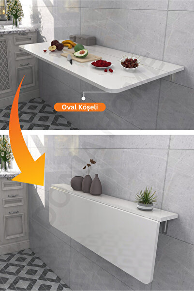 60x90 cm Oval Cornered Fixed Matte White Shelf Wall Mounted Folding Folding Table