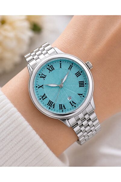 Weluxa Silver Color Roman Numeral Pale Blue Dial Women's Wristwatch with Cale...