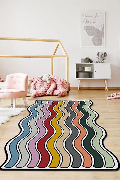 PINKIE HOME Kaymaz Makinede Yıkanabilir Leke Tutmaz Çocuk Odası Halısı Gökkuş...