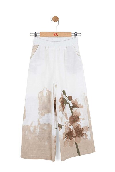 nk kids Nk girl's floral linen pants, ages 8-14, cream/brown