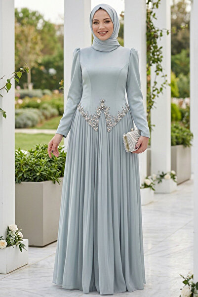 N.S NEVA STYLE - فستان سهرة بتفاصيل من الخرز بلون النعناع 55141MINT