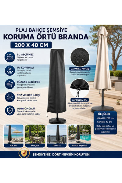 zifona Plaj Bahçe Şemsiye Koruma Örtü Branda 200 X 40
