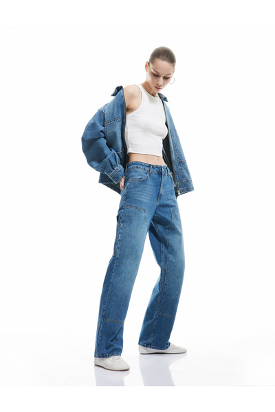 Koton Pantaloni de damă Carpenter indigo Jean 5Sal40157Md