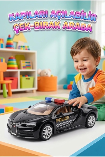 Tıfıl Toys Süper Sport Siyah Polis Arabası Kapıları Açılabilir Çek Bırak Model