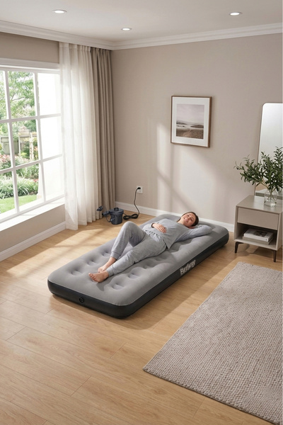 BESTWAY Single Tek Kişilik Şişme Yatak + Elektrikli Pompa 185x76x22cm 671GY B...