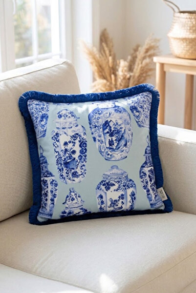 Alseko Concept Τετράγωνη μαξιλαροθήκη 43x43cm - Φούντα Saks, Μέντα δάπεδο, Μο...