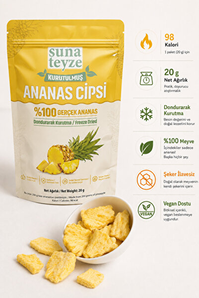 Suna Teyze Ananas Kuru Meyve Cipsi - Dondurularak Kurutulmuş Freeze Dried Çıtır Ananas