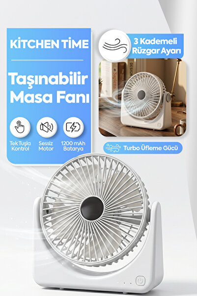 Kitchen Time Masa Üstü Vantilatör Fan 3 Kademeli Lityum Pil Turbo Üfleme Sess...