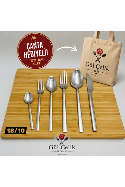 Gül Mutfak 72 Piece Simple 12-Person Luxury Fork & Spoon & Knife Set 18/10
