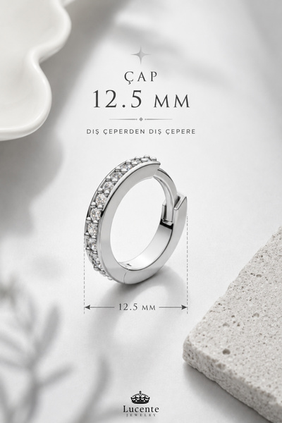 Lucente Jewellery 925 Ayar Sonsuz Aşk Bağlılık ve Zarafetin Simgesi Tek Sıra Taşlı Tam Tur Huggie Zirkon Taşlı Gizli Kilitli Kararma Karşıtı Rodyum Güçlendirmeli Gümüş Özel Gün Hediyesi Tamtur Şık Halka Küpe