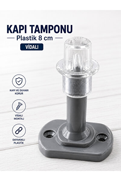 NZB Plastik Stoper Kapı Pencere Arkası Gri Renk Tampon 8 CM Vidalı Duvar Koru...