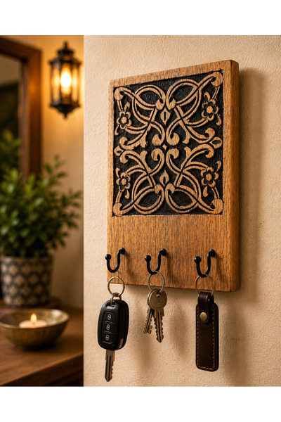 Souq DESIGNS حامل مفاتيح للحائط - علاقة مفاتيح خشبية بثلاثة خطافات |   حامل م...
