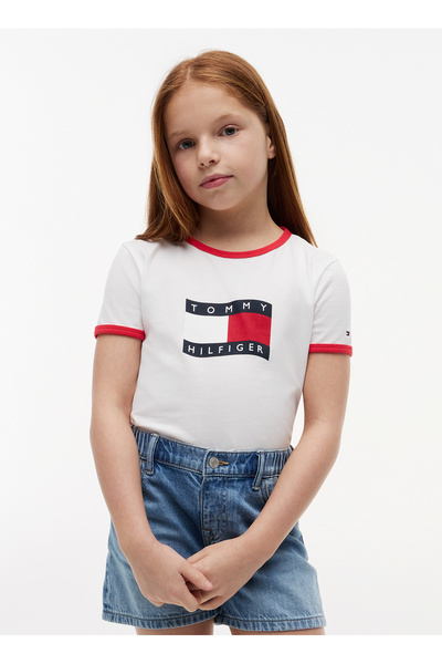 Tommy Hilfiger Beyaz Kız Çocuk Baskılı T-Shirt KG0KG09124YBR