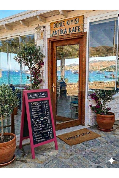 VEO STORE Ahşap Ayaklı Menü Panosu - Çift Taraflı Tebeşir Tahtası - Kafe Rest...