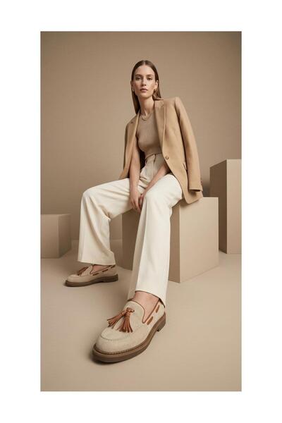 EMIENZA Flora Kuşgözü Detaylı Püsküllü Süet Kadın Loafer