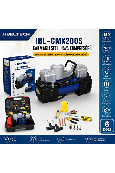İBELTECH Çift Piston Pro seri 2000V 12V Setli Led Aydınlatmalı Çantalı Oto Ko...