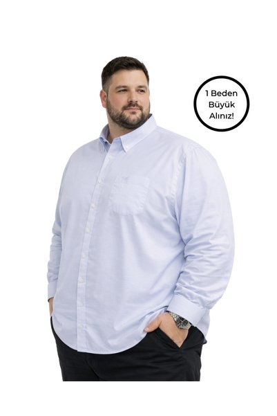 BattalModa Men's Large Size Light Blue Long Sleeve Shirt 3Xl-4Xl-5Xl-6Xl-7Xl-8Xl