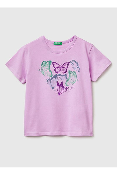 United Colors of Benetton Pembe Kız Çocuk Baskılı T-Shirt 3096C10SG