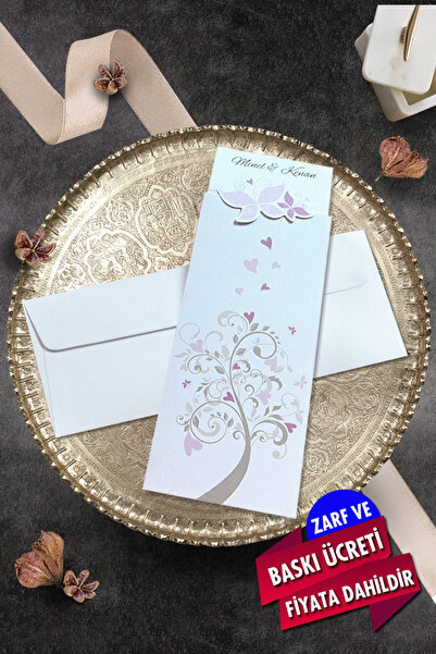 Cem Davetiye Düğün Nişan Nikah Kına Davetiyesi 3373 (100 ADET) Baskı Dahil