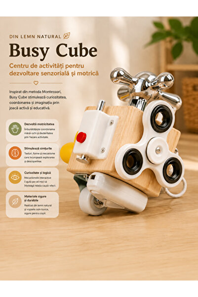 Denn Store Jucărie Montessori Busy Cube din lemn – Centru de Activități Dezvo...