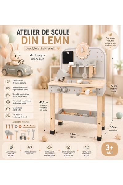 Denn Store Atelier scule, jucărie din lemn 77 cm — atelier Montessori pentru ...