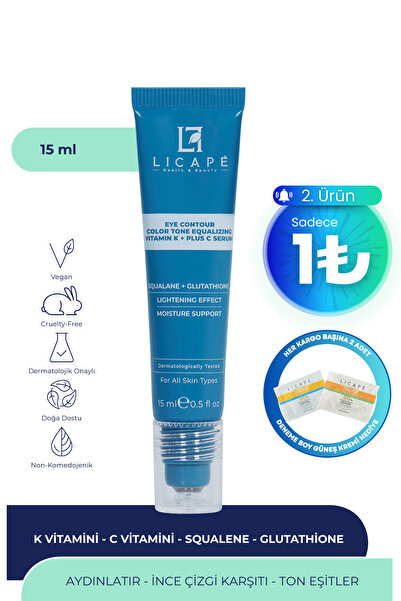 Licape Morluk ve İnce Çizgi Karşıtı, Aydınlatıcı Vitamin K + C Göz Altı Serum...