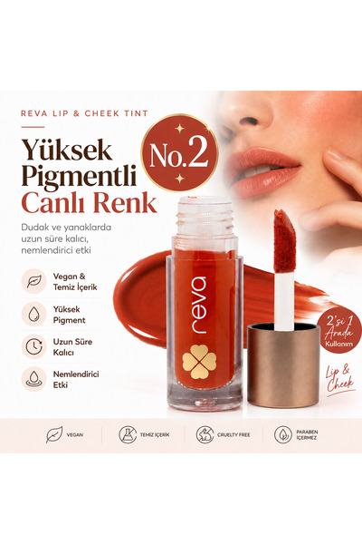 REVA Vegan & Temiz İçerikli Lip & Cheek Tint – 2’si 1 Arada Doğal Renk, Nem v...