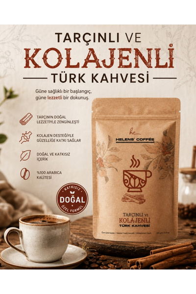 Helens Coffee Turkish Coffee with Collagen |   Cinnamon Flavored Turkish Coffee 3 Pack 600 Gr - Natural Energy Source