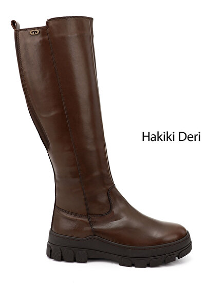 GÖNDERİ(R) Kadın Kahve Antik Fermuarlı Kauçuk Taban Hakiki Deri Çizme