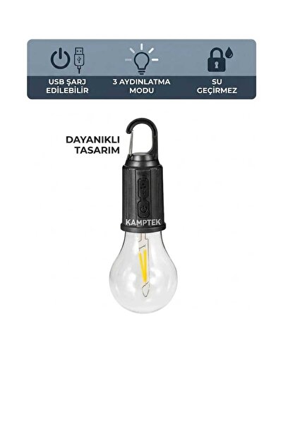 kamptek kamp teknolojisi Profesyonel Kamp Çadır LED Ampül Sarjlı 3 Modlu Ampü...