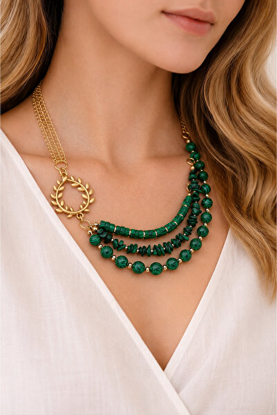 Camellie KY Jewels Verdant Laurel | Doğal Taş Malahit Katmanlı Altın Kaplama ...