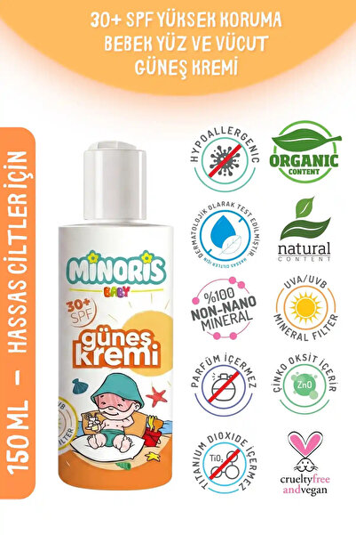 Minoris Baby Organik Güneş Koruyucu Sprey Krem Spf30 150ml