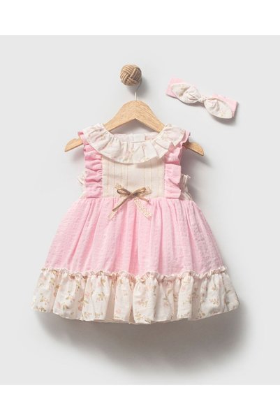 aysskids Minny Çiçekli Nakışlı Fisto Detaylı Bayramlık Özel Gün Kız Bebek Elbise