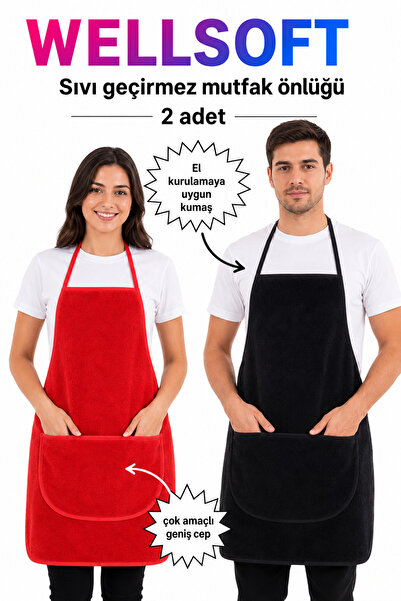 sevilya Wellsoft Double Pack Kitchen Apron with Pockets Waterproof Kitchen Apron