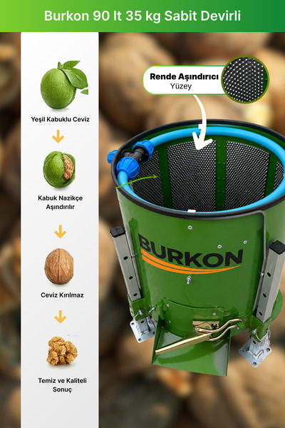 BURKON MAKINE Burkon 90 Lt 35 Kg Sabit Devirli Ceviz Soyma Makinası