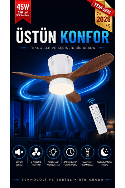 Goes Modern Led Işıklı Tavan Vantilatörü 3 Renk Işık 3 Kademe Hız Sessiz Beya...