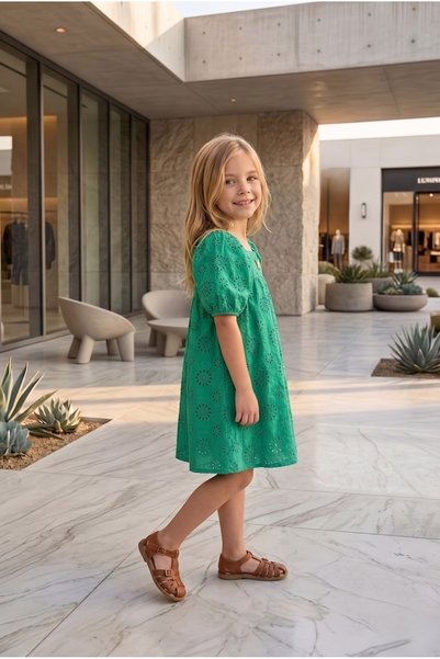 HÇ Hülya Çelik KİDSWEAR 2018 KIZ ÇOCUK YEŞİL FİSTOLU ELBİSE