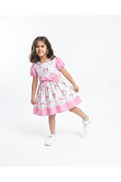 GENERAL Girls' dress in pink and white, sizes 1-3 years