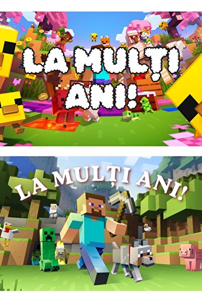 OEM Set 2 Felicitari Minecraft La Multi Ani, Tematica Gaming, Carton 250g, 20...