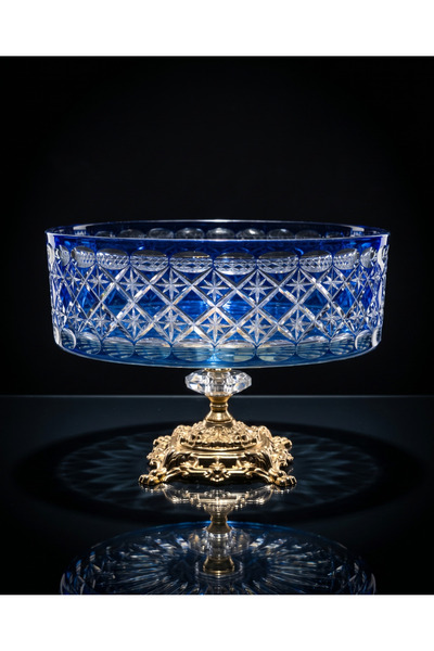 CRYSTAL CUT DECOR EKSRELLA 25 CM BLUE GLASS BOWL