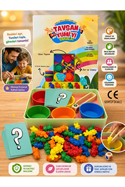 Tavşan Yumi ’yi Yakala – Kartlı, Renk Eşleştirme ve Cımbızla Toplama Kutu Oyu...