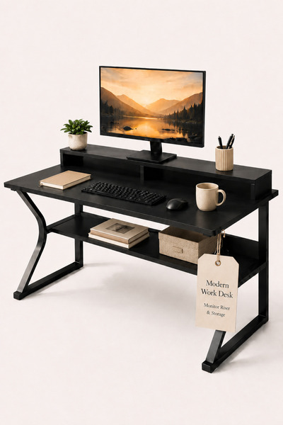 AZZHAAR Gaming Desk With Shelf, Computer Desk, C-shaped Gaming Table, Pc Work...