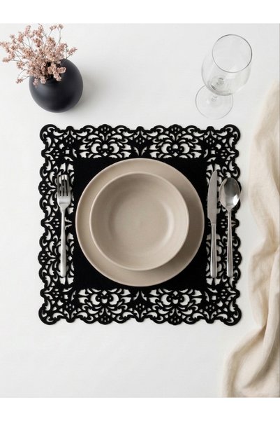 Ergüven Home Black Suede Fabric Square Placemat American Service Set of 6 35X35Cm