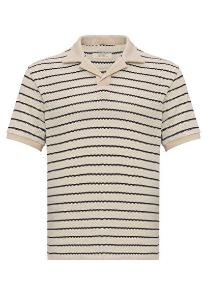 S13 Store Apaş collar striped knitted men's t-shirt