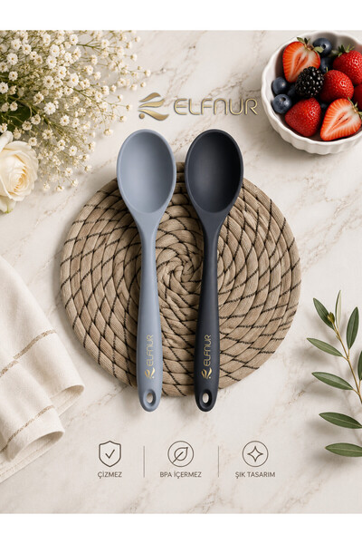 elfnur 2 Adet SERT Uçlu Isıya Dayanıklı Yanmaz Yapışmaz 28 Cm Silikon Yemek K...
