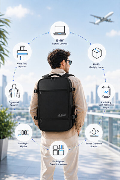 Classone XYZ Serisi TR-100 Kabin Boy ,Uçak İçi , Ergonomik, Laptop ve Tablet Bölmeli, Seyahat, Valiz, 15 -18 inch Uyumlu Notebook, Laptop Sırt Çantası